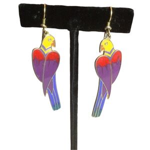VTG Laura Burch ‘Cezanne’ Bird Cloisonné Dangle Earrings